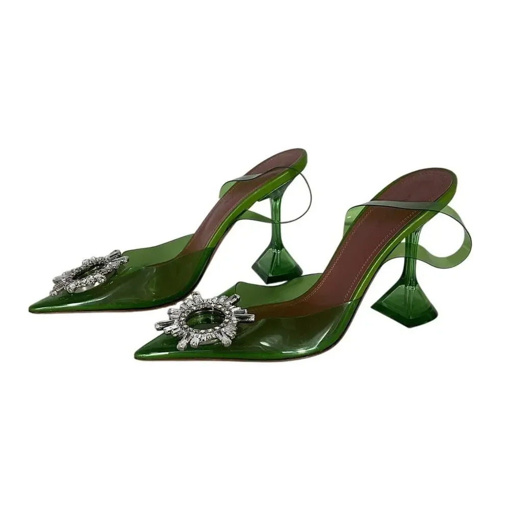 Amina Muaddi Embellished Green Begum Mules Size 36.5 IT / 6.5 US - Picture 4 of 6